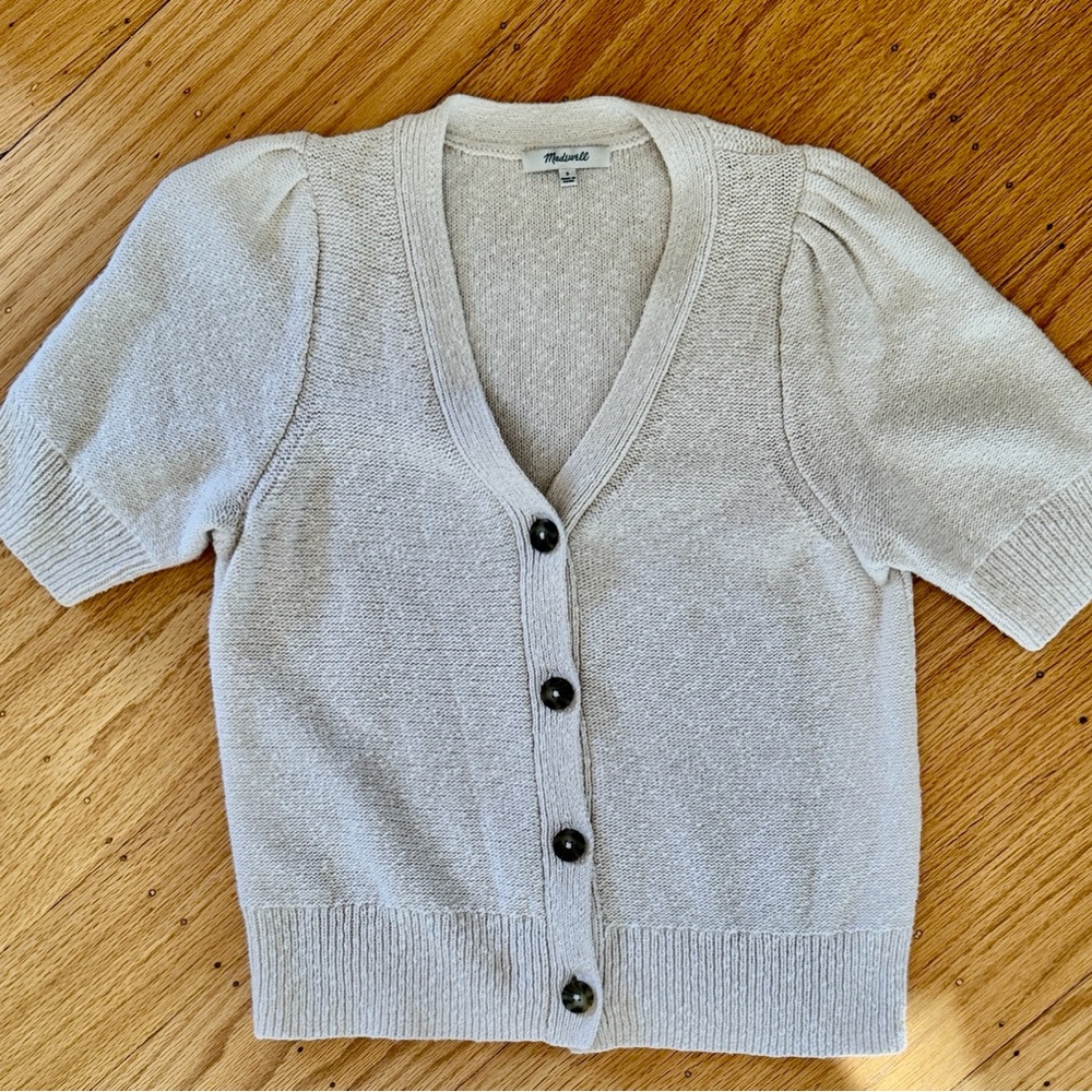 Madewell Cream Short-Sleeve V-Neck Cotton Cardigan